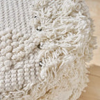 Taburete de tela bohemio con base de madera de eucalipto