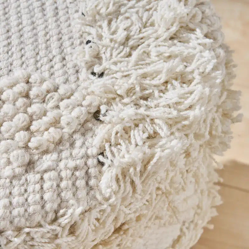 Taburete de tela bohemio con base de madera de eucalipto