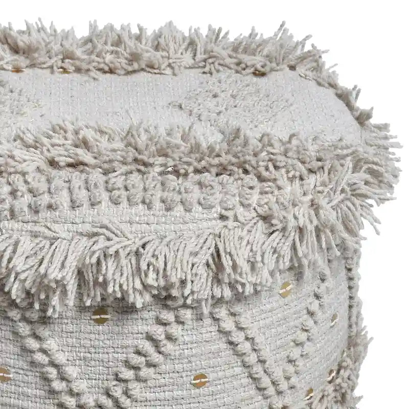 Taburete de tela bohemio con base de madera de eucalipto