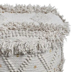 Taburete de tela bohemio con base de madera de eucalipto