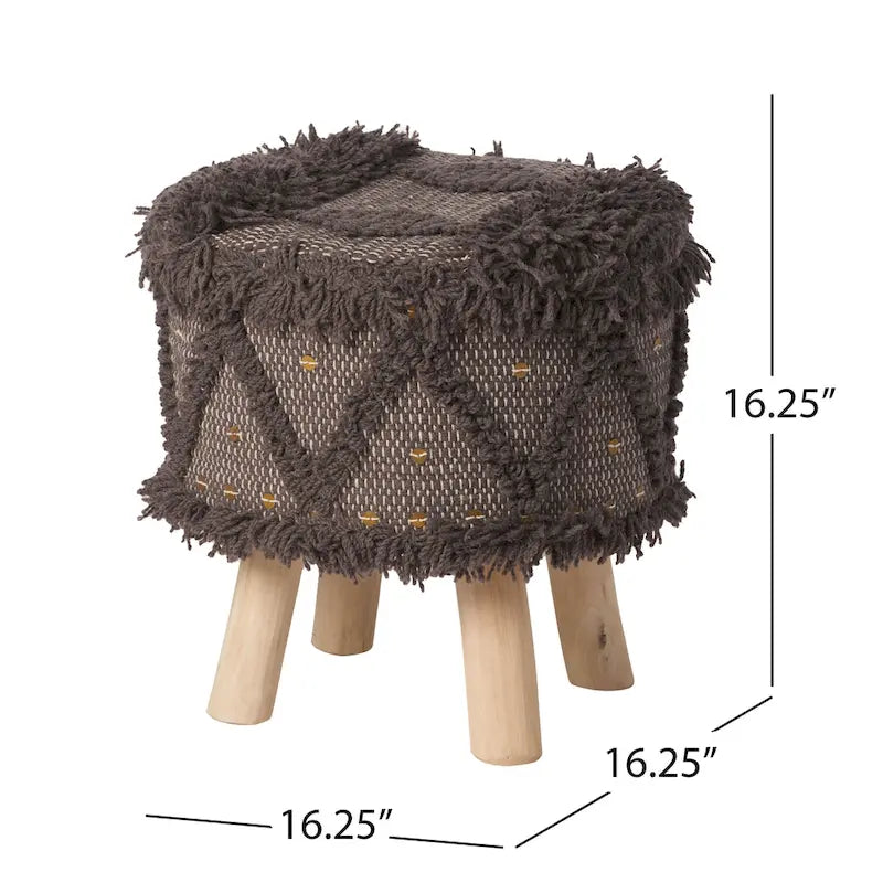 Taburete de tela bohemio con base de madera de eucalipto