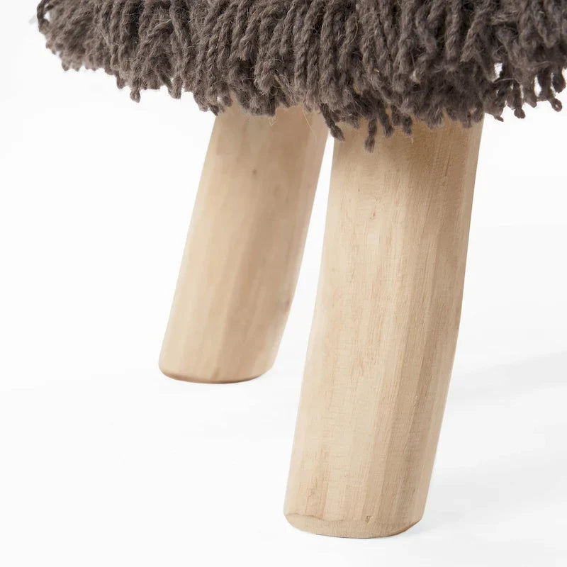Taburete de tela bohemio con base de madera de eucalipto