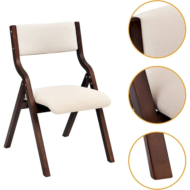 Sillas de comedor plegables con asiento acolchado, juego de 2, beis
