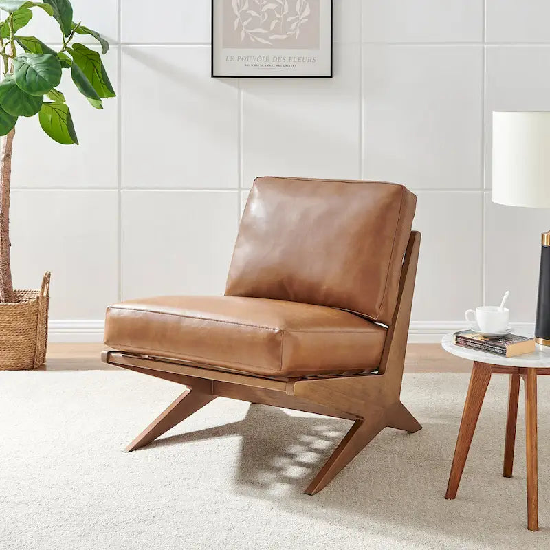 Sillón decorativo estilo Mid-Century – Estructura de madera maciza + Tejido de poliéster