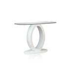 Mesa de sofá moderna de 47 pulgadas con base en forma de O y cubierta de cristal templado