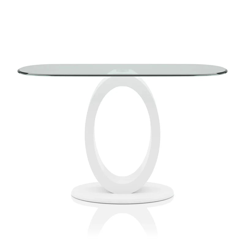 Mesa de sofá moderna de 47 pulgadas con base en forma de O y cubierta de cristal templado