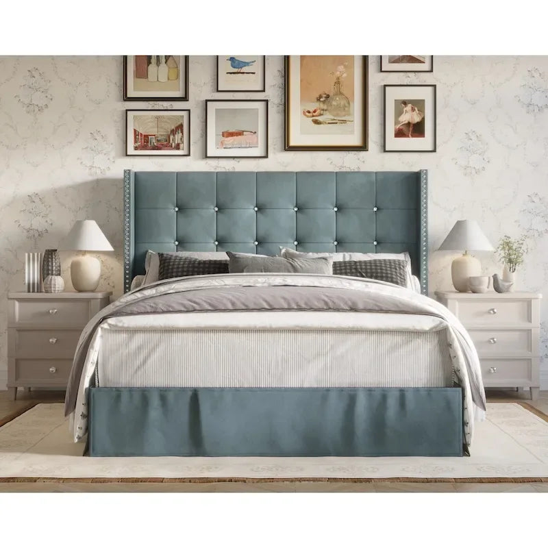 Cama plataforma tapizada capitoné