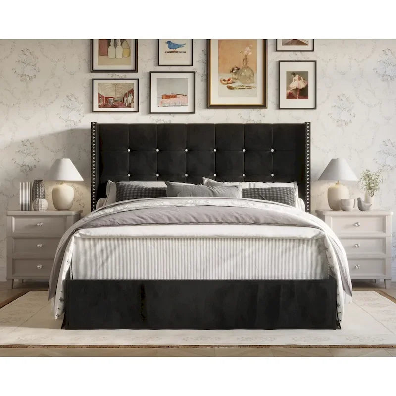 Cama plataforma tapizada capitoné