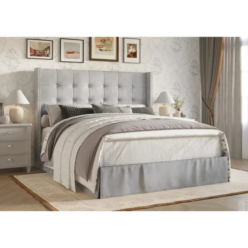 Cama plataforma tapizada capitoné