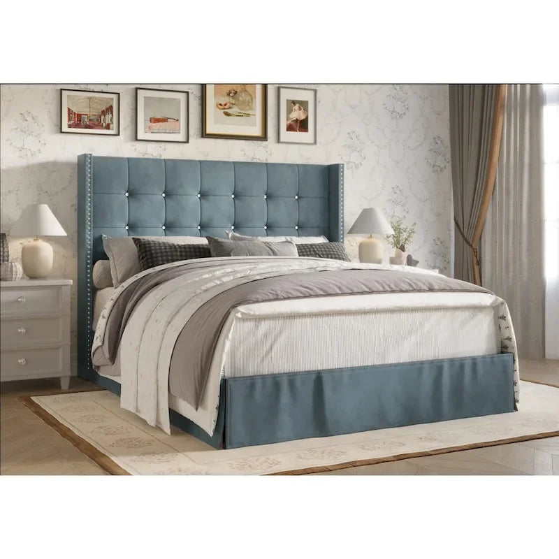 Cama plataforma tapizada capitoné
