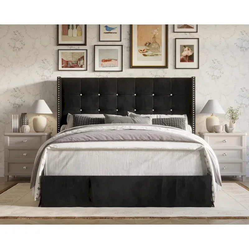 Cama plataforma tapizada capitoné