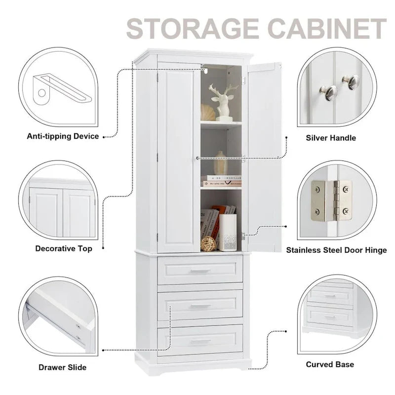 Mueble Alto de Baño con 3 Cajones – Blanco