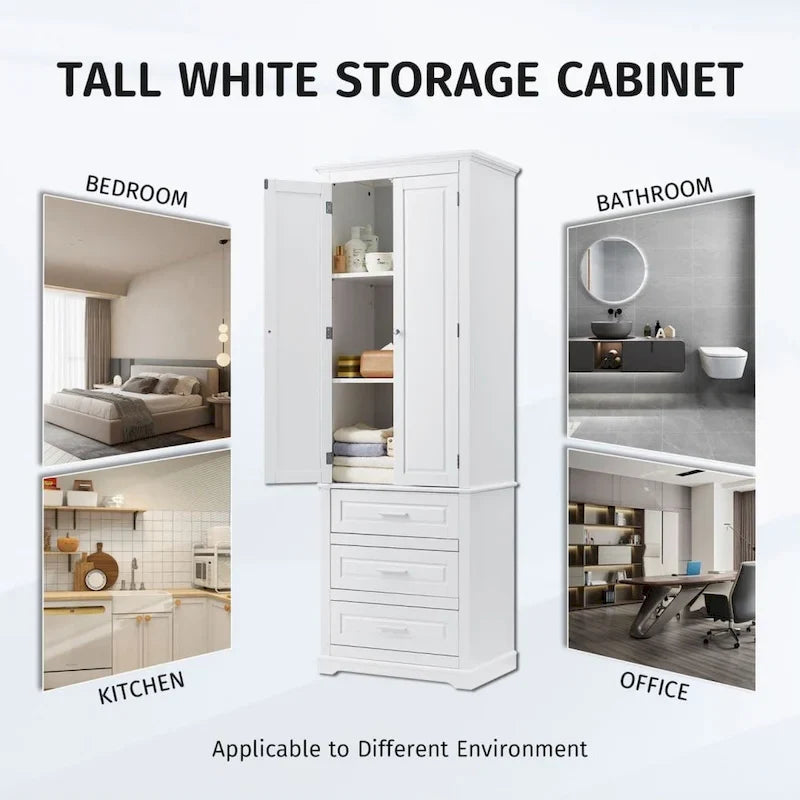 Mueble Alto de Baño con 3 Cajones – Blanco