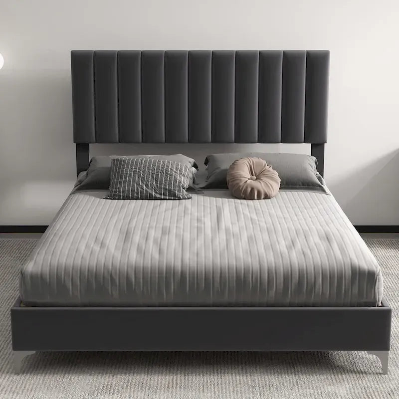 Estructura de Cama con Cabecero de Terciopelo Ajustable – Capacidad de 362 kg