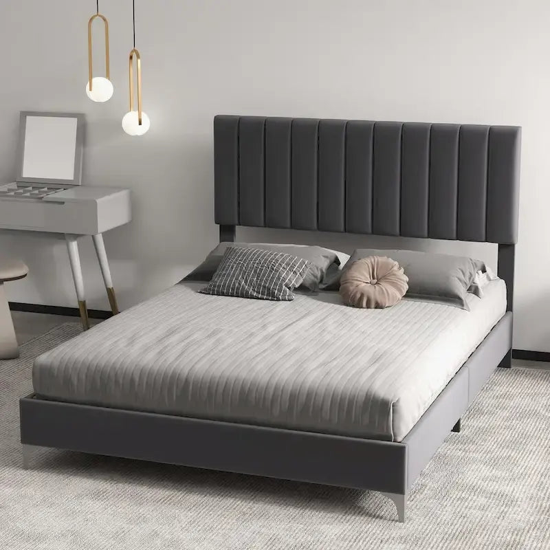 Estructura de Cama con Cabecero de Terciopelo Ajustable – Capacidad de 362 kg