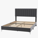 Estructura de Cama con Cabecero de Terciopelo Ajustable – Capacidad de 362 kg