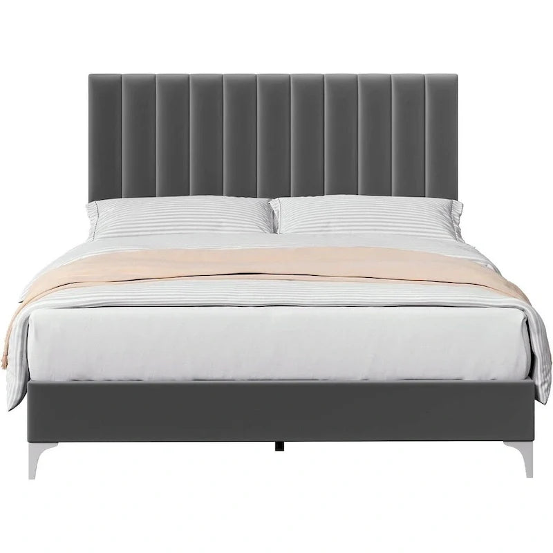 Estructura de Cama con Cabecero de Terciopelo Ajustable – Capacidad de 362 kg