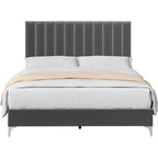 Estructura de Cama con Cabecero de Terciopelo Ajustable – Capacidad de 362 kg