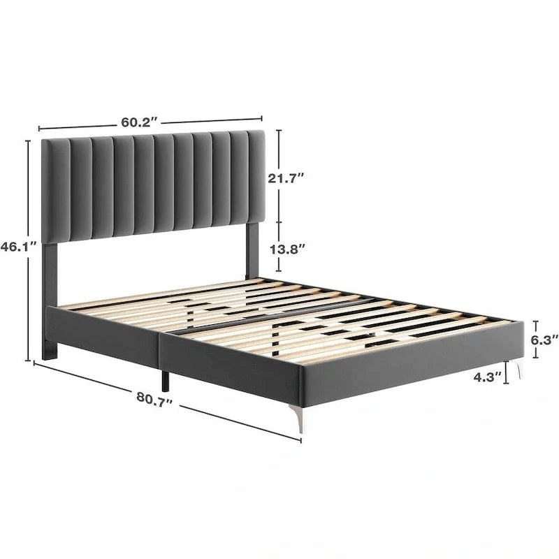 Estructura de Cama con Cabecero de Terciopelo Ajustable – Capacidad de 362 kg