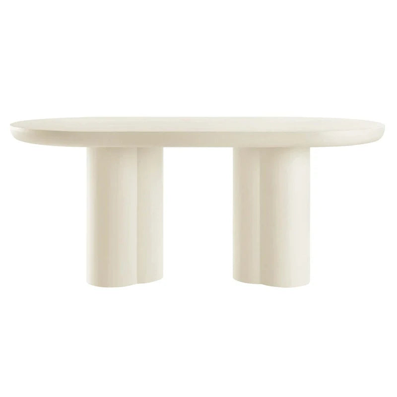 Mesa de comedor ovalada de 72 pulgadas con acabado efecto hormigón y base de doble pedestal