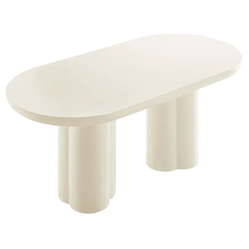 Mesa de comedor ovalada de 72 pulgadas con acabado efecto hormigón y base de doble pedestal