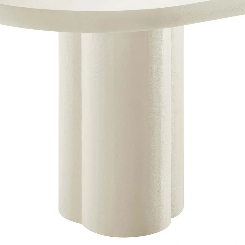 Mesa de comedor ovalada de 72 pulgadas con acabado efecto hormigón y base de doble pedestal