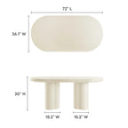 Mesa de comedor ovalada de 72 pulgadas con acabado efecto hormigón y base de doble pedestal