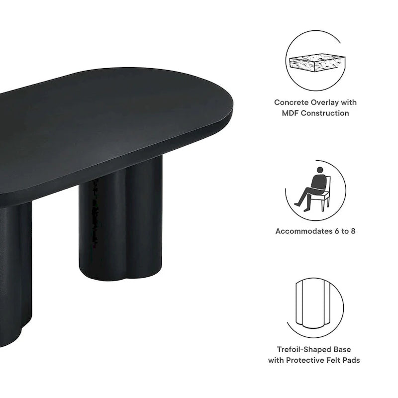 Mesa de comedor ovalada de 72 pulgadas con acabado efecto hormigón y base de doble pedestal
