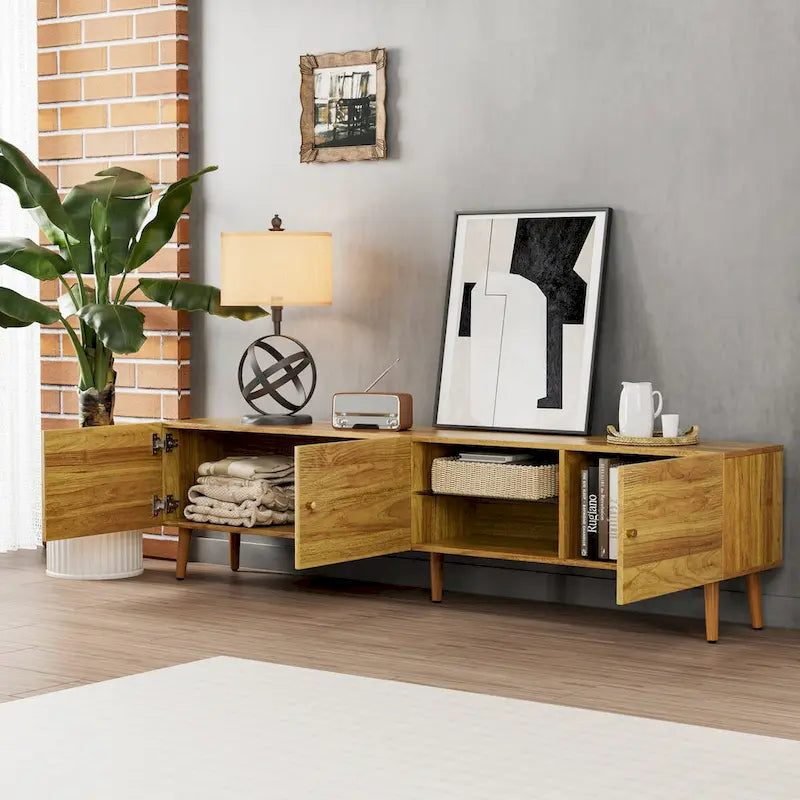 Mueble de TV de mediados de siglo de 70" con almacenamiento de 3 puertas