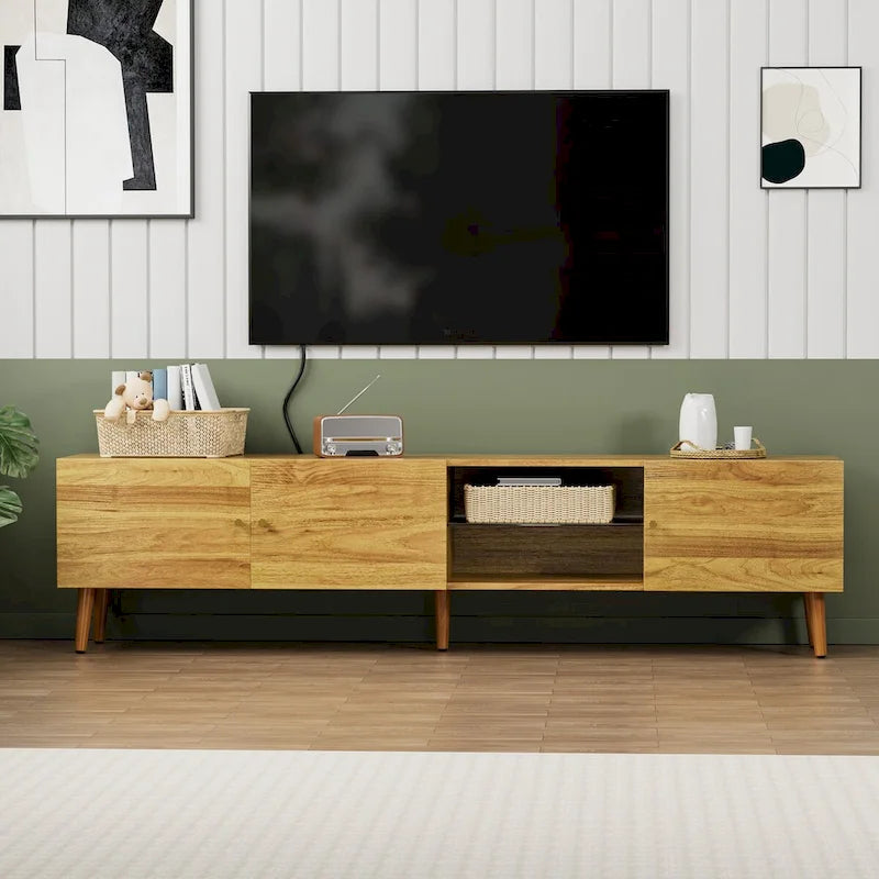 Mueble de TV de mediados de siglo de 70" con almacenamiento de 3 puertas