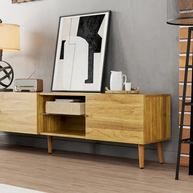 Mueble de TV de mediados de siglo de 70" con almacenamiento de 3 puertas