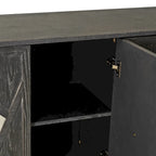 Armario de almacenamiento de 4 puertas con puertas de espejo y patas de madera maciza