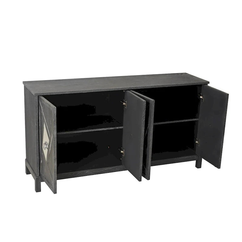 Armario de almacenamiento de 4 puertas con puertas de espejo y patas de madera maciza