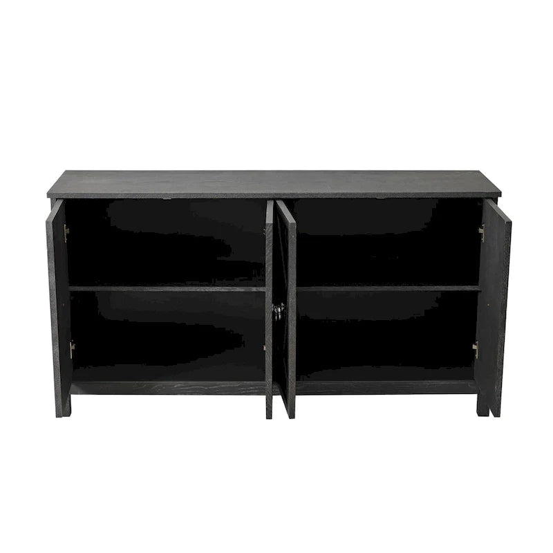 Armario de almacenamiento de 4 puertas con puertas de espejo y patas de madera maciza