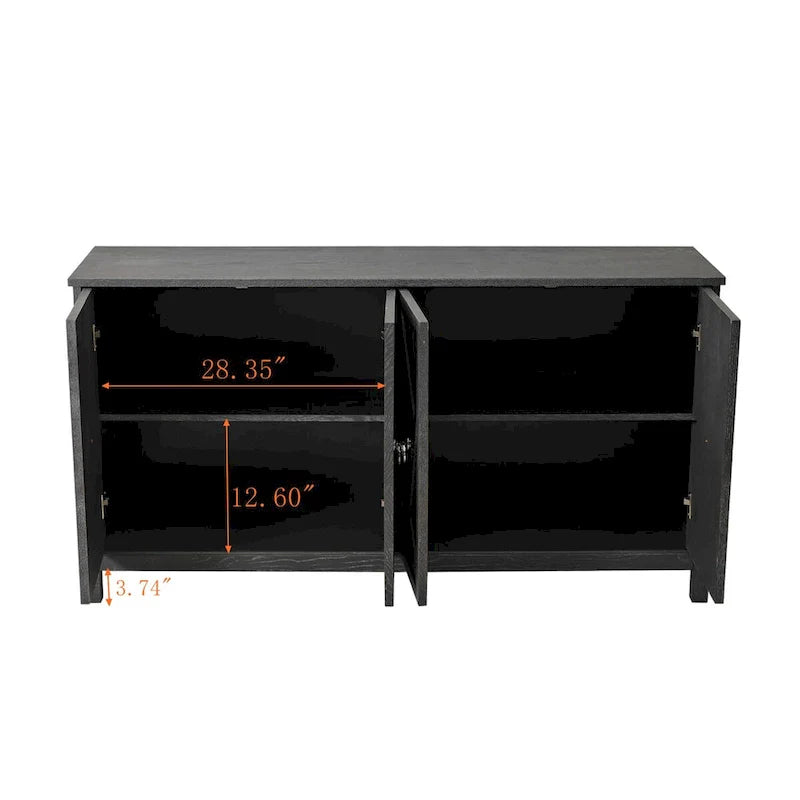 Armario de almacenamiento de 4 puertas con puertas de espejo y patas de madera maciza