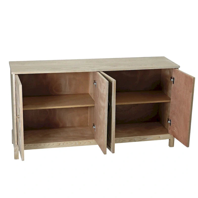 Armario de almacenamiento de 4 puertas con puertas de espejo y patas de madera maciza