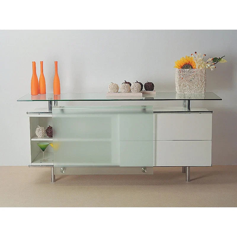 Aparador lacado de 71" con puertas correderas de cristal esmerilado