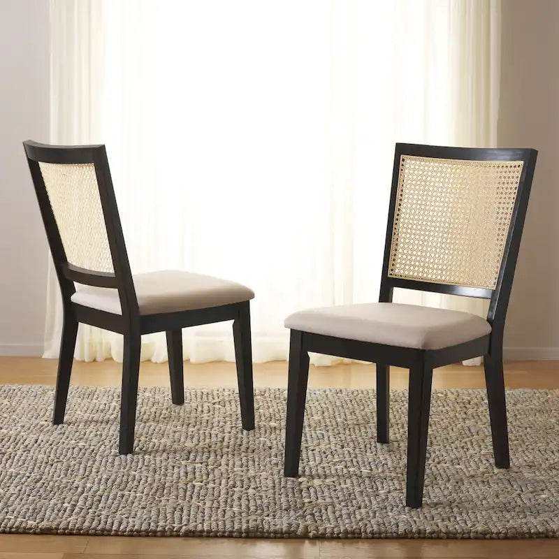 Silla de Comedor con Respaldo de Ratán Trenzado, Juego de 2 – Estructura Negra