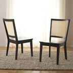 Silla de Comedor con Respaldo de Ratán Trenzado, Juego de 2 – Estructura Negra