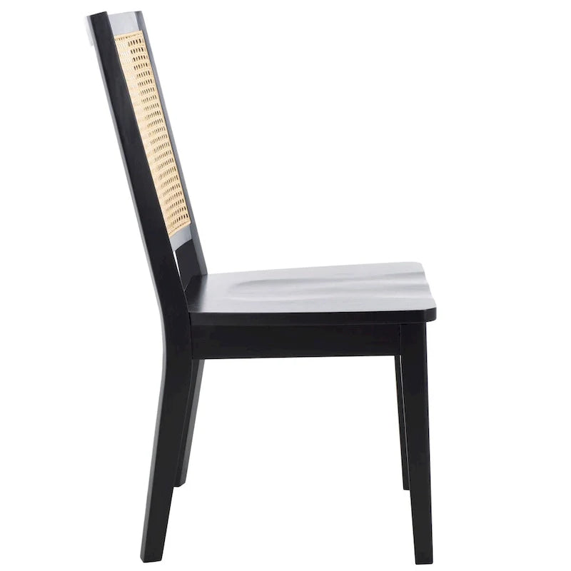 Silla de Comedor con Respaldo de Ratán Trenzado, Juego de 2 – Estructura Negra
