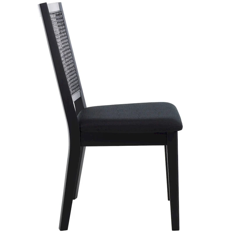 Silla de Comedor con Respaldo de Ratán Trenzado, Juego de 2 – Estructura Negra