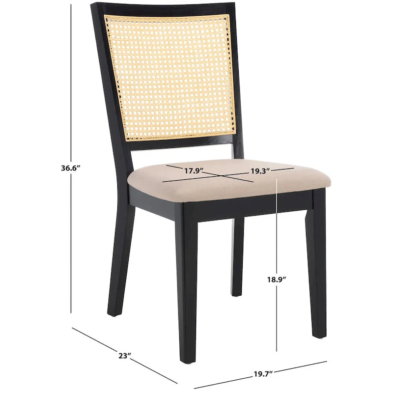 Silla de Comedor con Respaldo de Ratán Trenzado, Juego de 2 – Estructura Negra