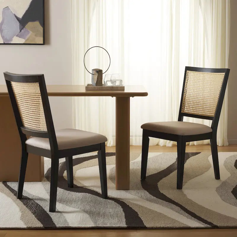 Silla de Comedor con Respaldo de Ratán Trenzado, Juego de 2 – Estructura Negra