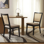 Silla de Comedor con Respaldo de Ratán Trenzado, Juego de 2 – Estructura Negra