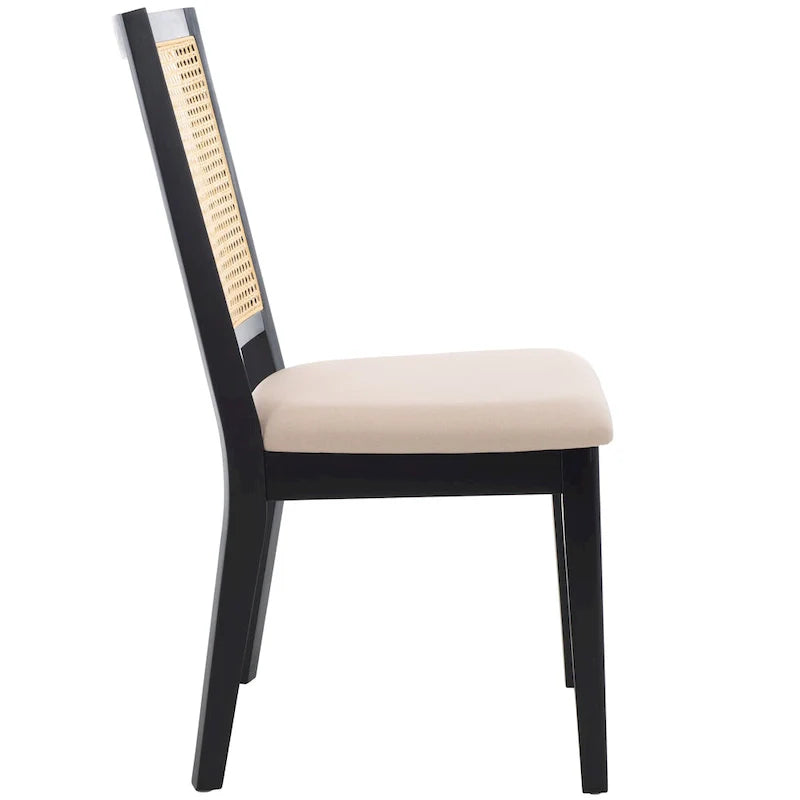 Silla de Comedor con Respaldo de Ratán Trenzado, Juego de 2 – Estructura Negra
